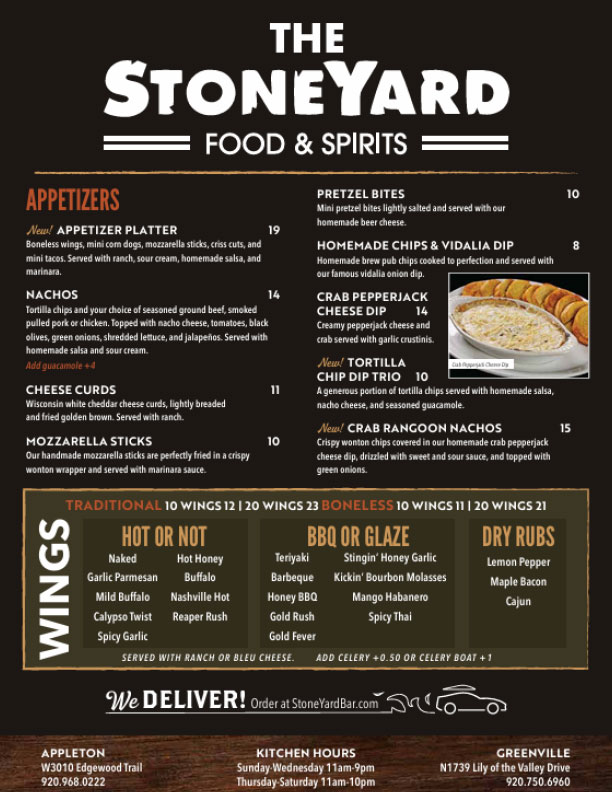 StoneYard Menu